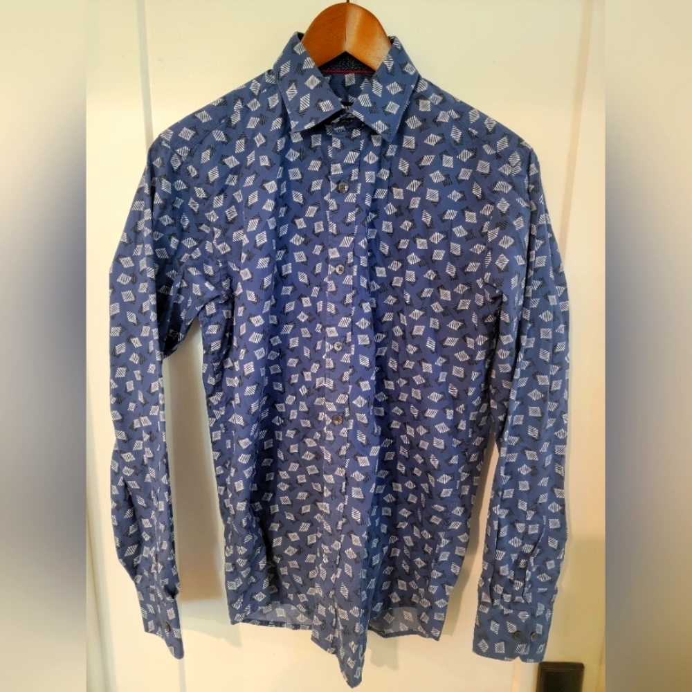 Bugatchi Button Down Shirt Blue With Diamonds Siz… - image 1